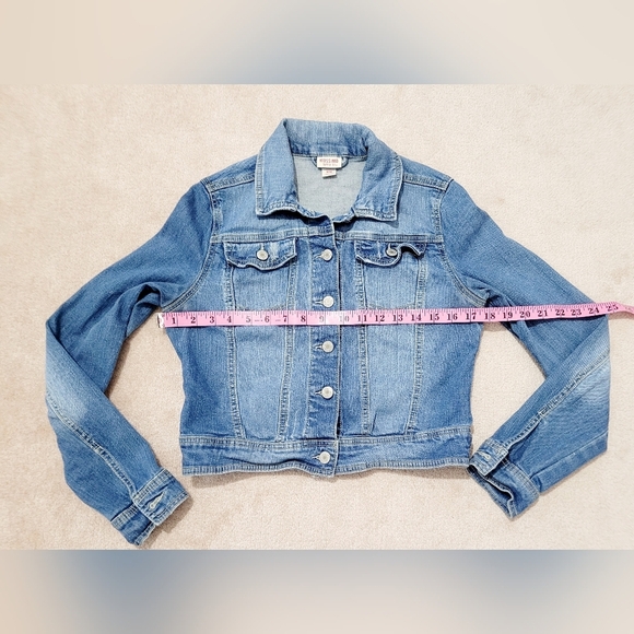 Mossimo Cropped Denim Jacket Stretch Cotton/spandex Woman's Size Medium - Picture 5 of 8